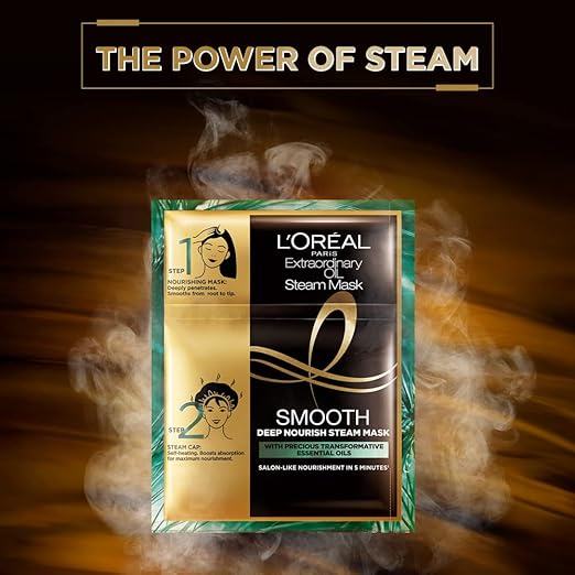 L'Oréal Paris Professional Nourishing Treatment, For Smooth & Straight Frizz-Free hair With Extraordinary Oil Smooth Steam Mask, 20ml + 40g