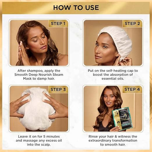 L'Oréal Paris Professional Nourishing Treatment, For Smooth & Straight Frizz-Free hair With Extraordinary Oil Smooth Steam Mask, 20ml + 40g