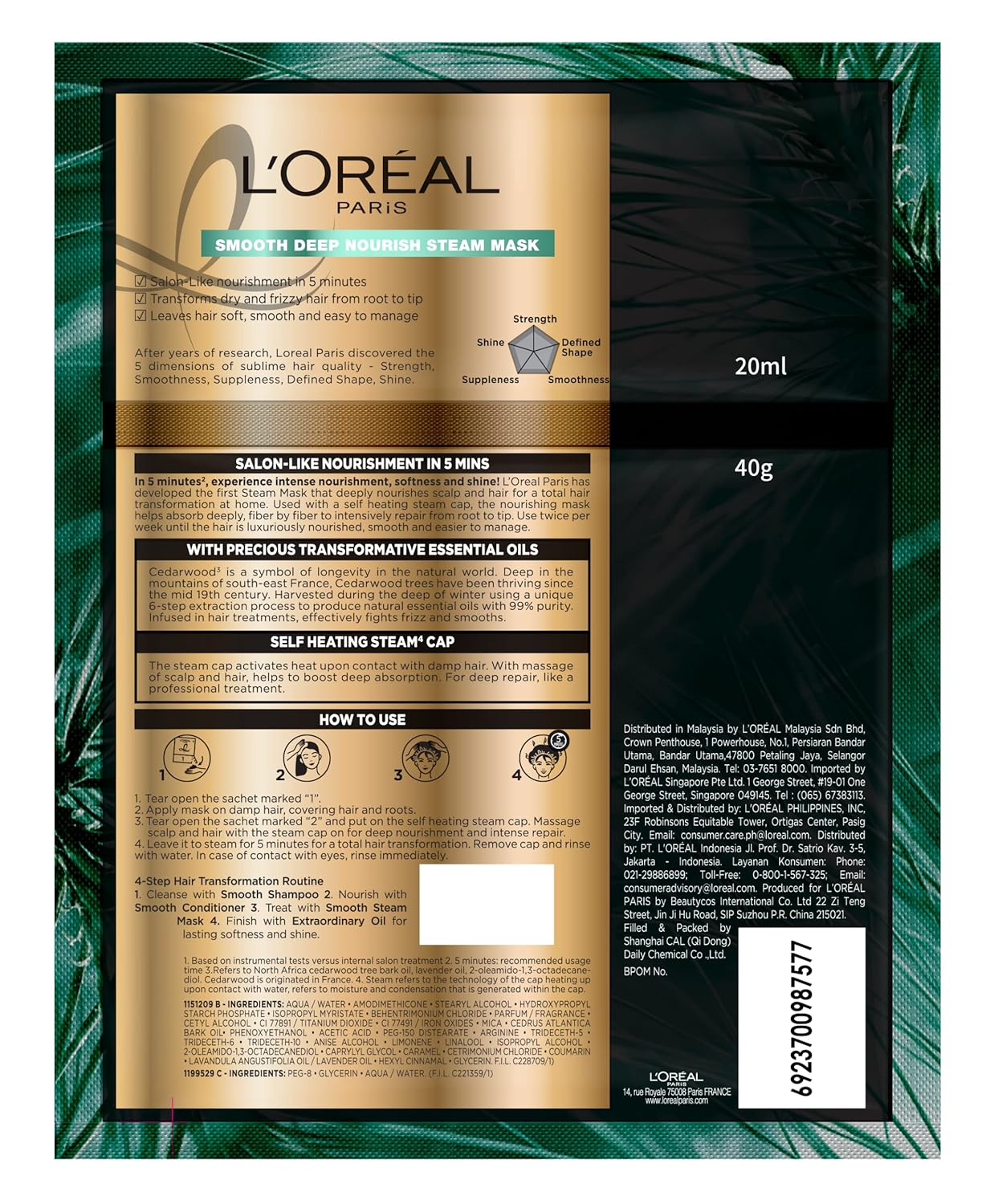 L'Oréal Paris Professional Nourishing Treatment, For Smooth & Straight Frizz-Free hair With Extraordinary Oil Smooth Steam Mask, 20ml + 40g