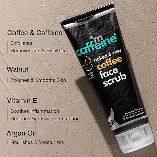 mCaffeine Coffee Tan & Dead Skin Removal Face Scrub (75gm)|Caffeine & Walnut Scrub for Face