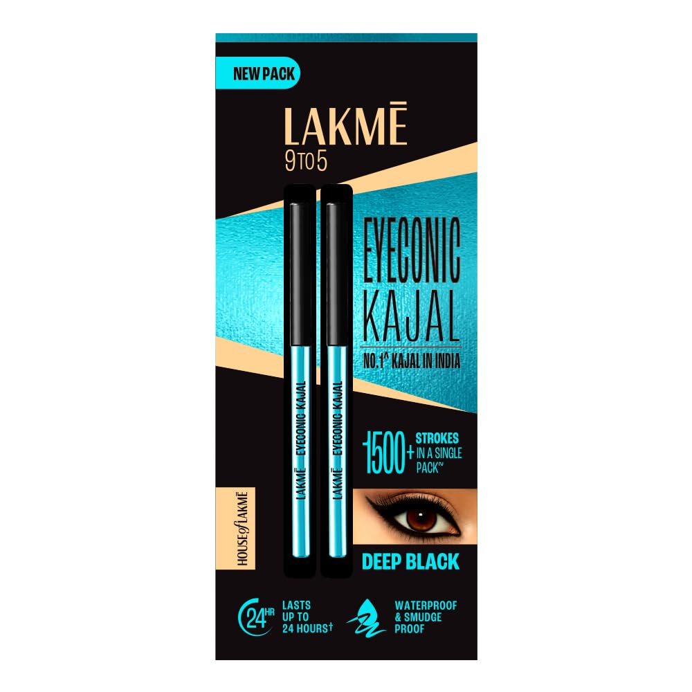 LAKMÉ Eyeconic Black Kajal 0.35 g (Combo Pack of 2) Matte Kohl Liner in a Twist Up Pencil