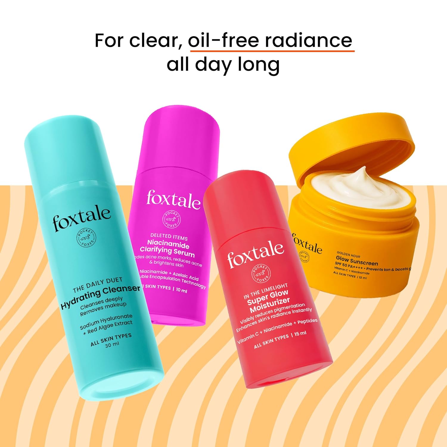 Foxtale Glow On Heartbeat Skincare Gift Set | Hydrating Cleanser, 12% Niacinamide serum, Super Glow moisturizer