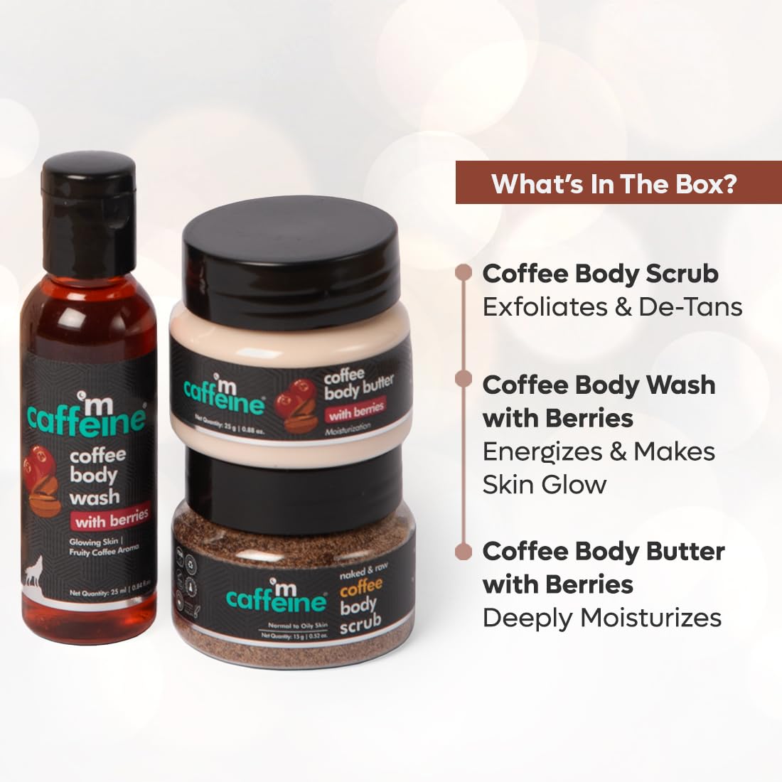 mCaffeine Body Care Gift Set for Women & Men | Bodywash Gift Box with Berries Body Wash, Body Scrub