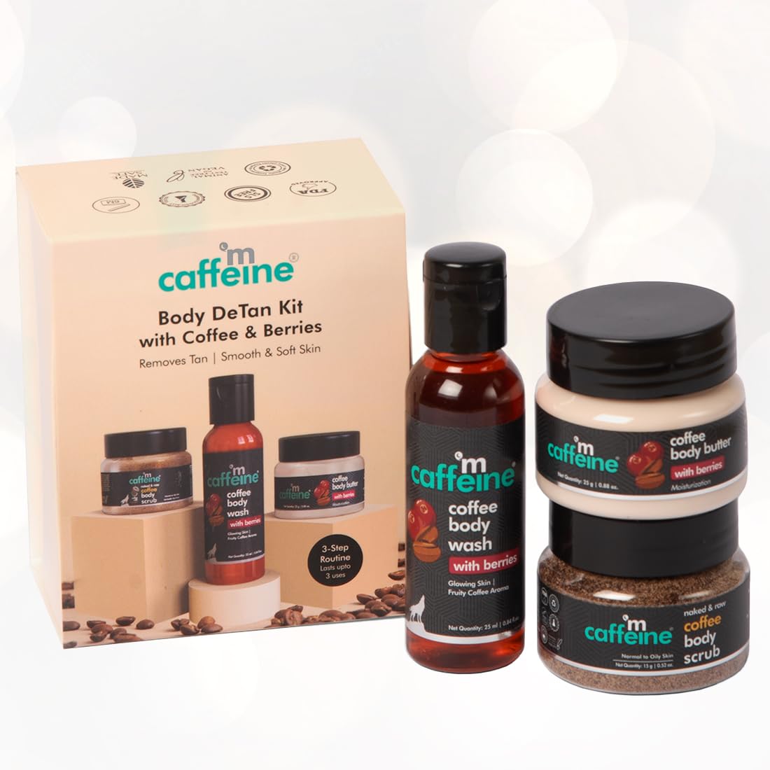 mCaffeine Body Care Gift Set for Women & Men | Bodywash Gift Box with Berries Body Wash, Body Scrub