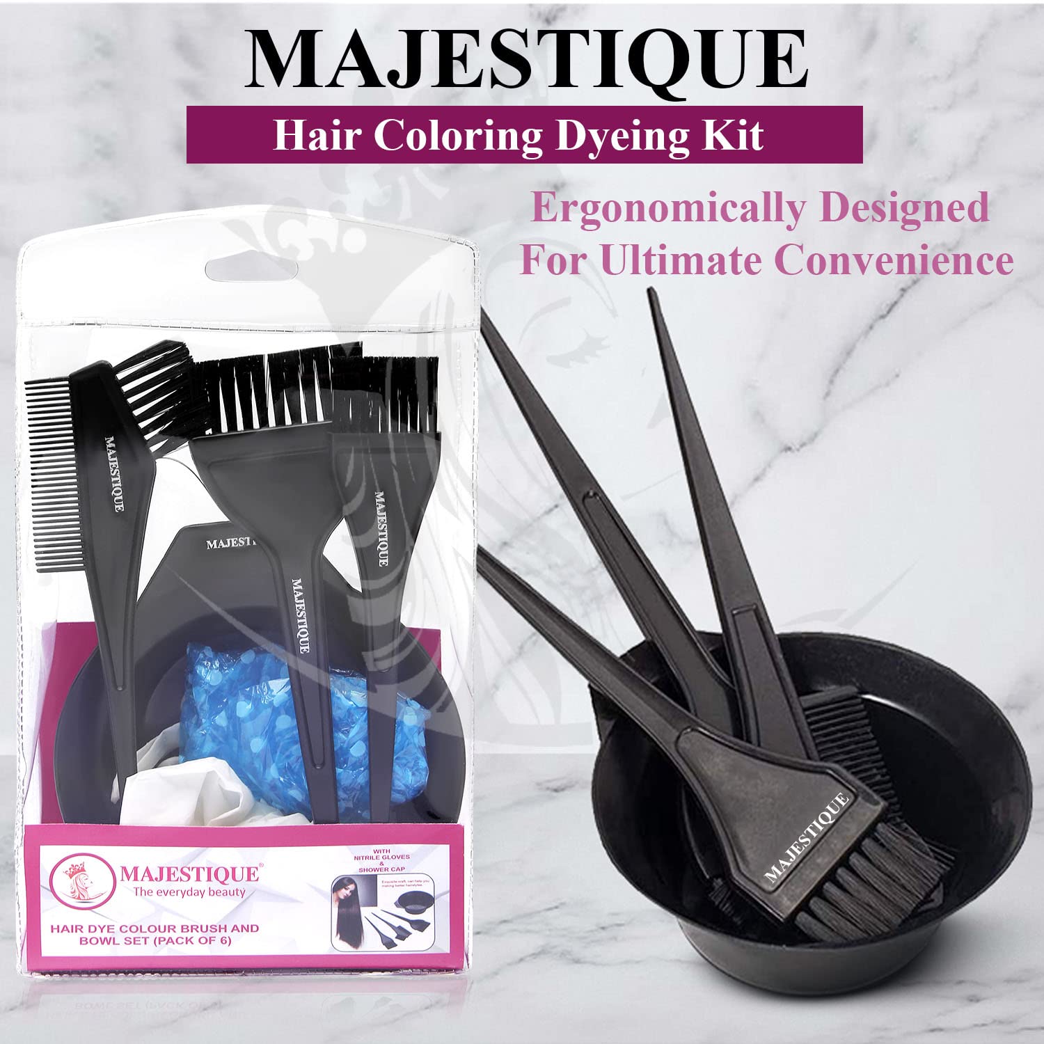 Majestique 6-Piece Hair Dye Brush Coloring Kit with Brush