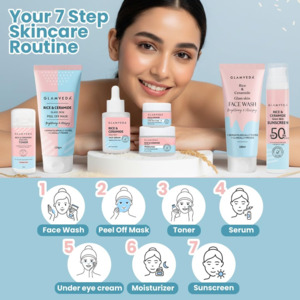 Glamveda Korean 7 Step Skincare Kit for Women | Rice & Ceramide Routine