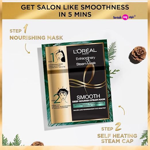 L'Oréal Paris Professional Nourishing Treatment, For Smooth & Straight Frizz-Free hair With Extraordinary Oil Smooth Steam Mask, 20ml + 40g