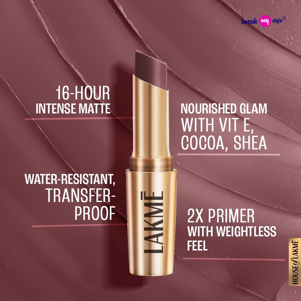 Lakme Powerplay Priming Matte Lipstick, Smooth Matte Finish, Lightweight Lipstick
