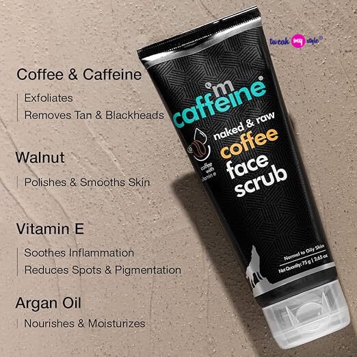 mCaffeine Coffee Tan & Dead Skin Removal Face Scrub (75gm)|Caffeine & Walnut Scrub for Face