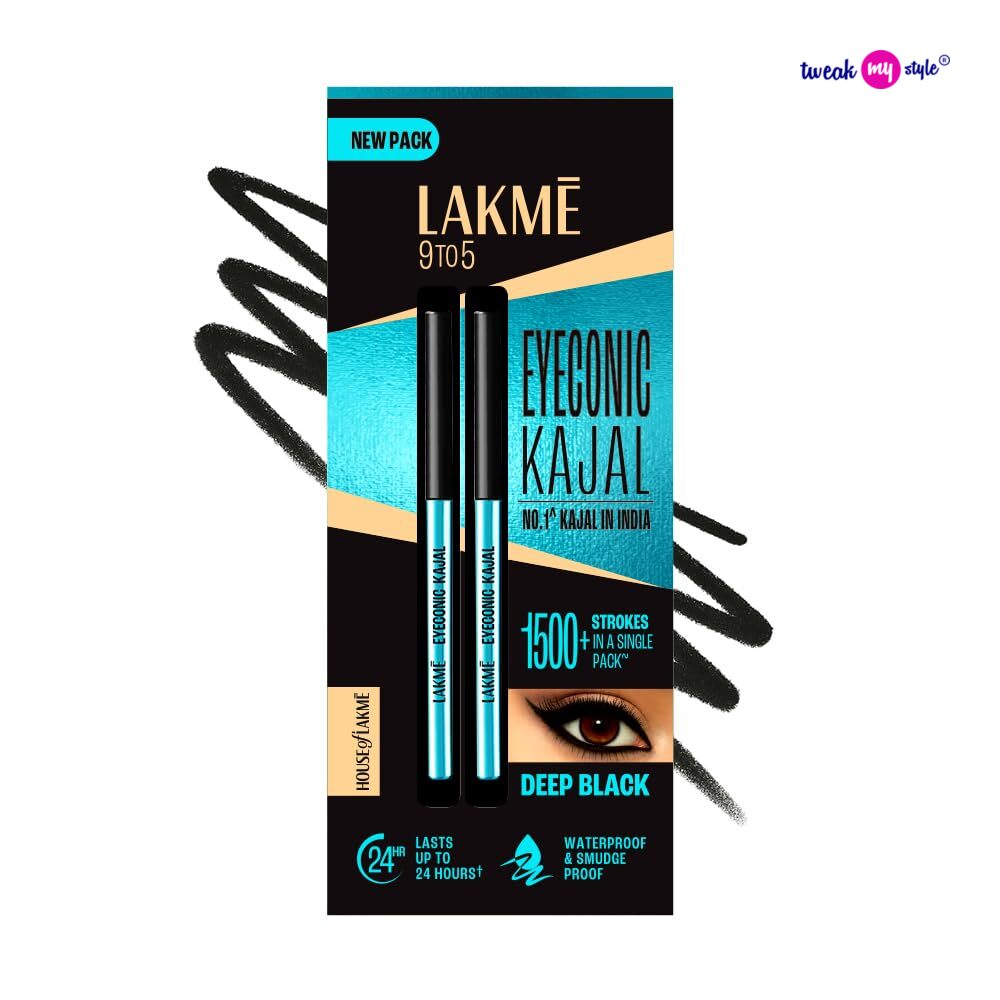 LAKMÉ Eyeconic Black Kajal 0.35 g (Combo Pack of 2) Matte Kohl Liner in a Twist Up Pencil