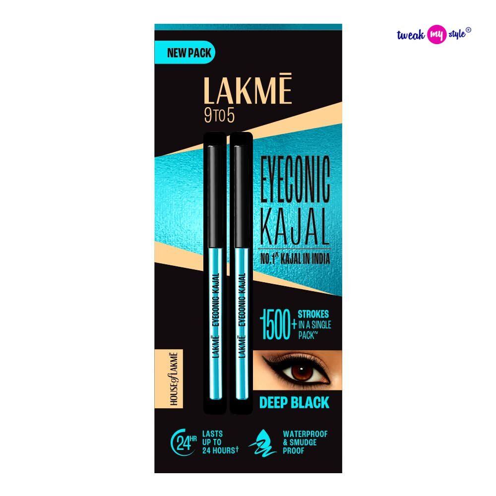 LAKMÉ Eyeconic Black Kajal 0.35 g (Combo Pack of 2) Matte Kohl Liner in a Twist Up Pencil