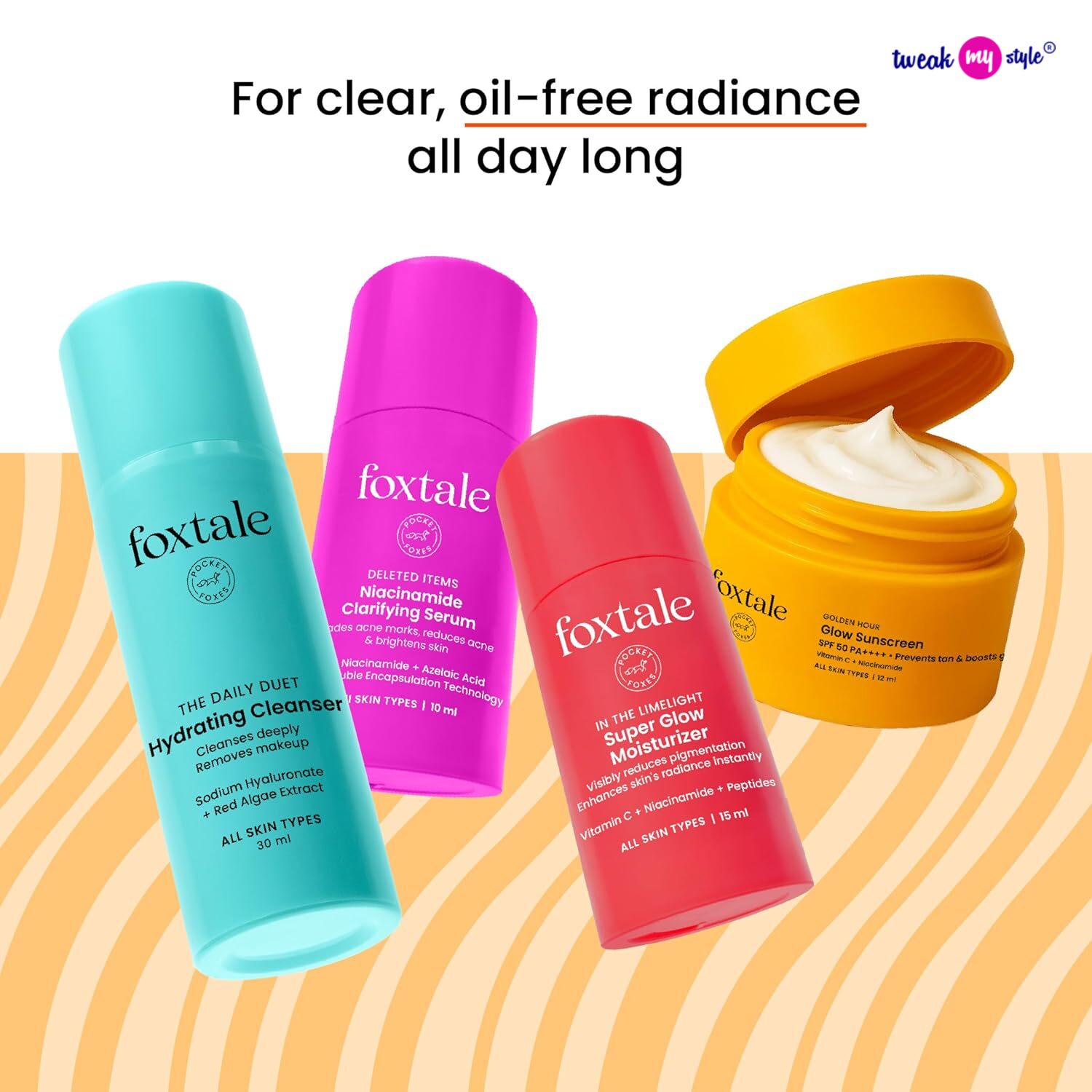 Foxtale Glow On Heartbeat Skincare Gift Set | Hydrating Cleanser, 12% Niacinamide serum, Super Glow moisturizer