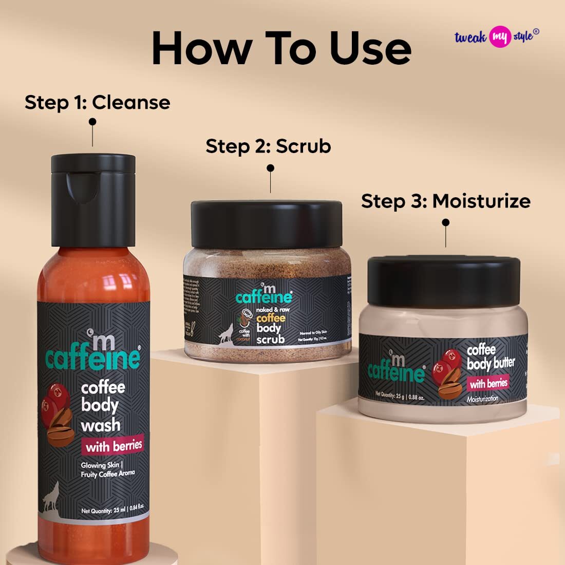 mCaffeine Body Care Gift Set for Women & Men | Bodywash Gift Box with Berries Body Wash, Body Scrub