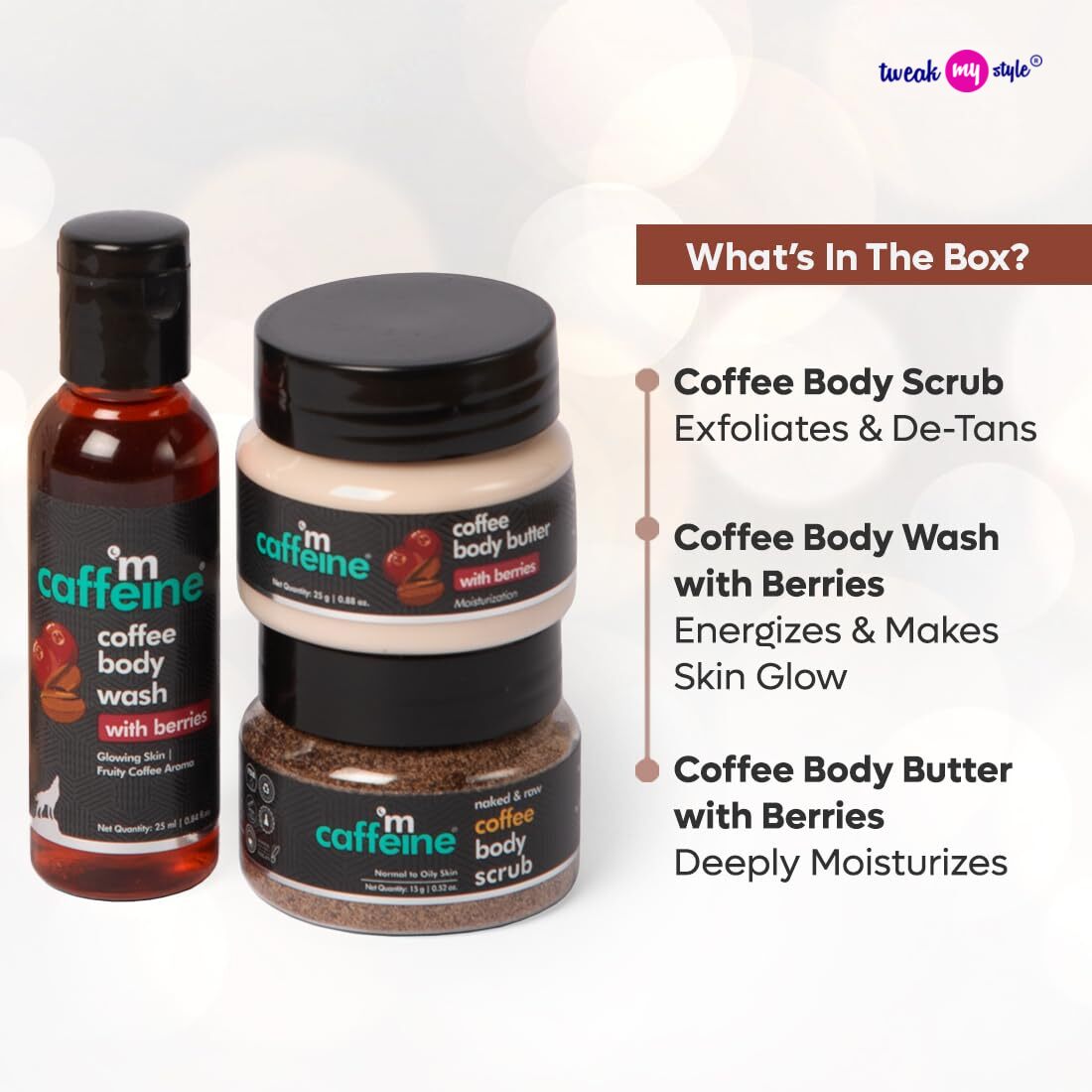 mCaffeine Body Care Gift Set for Women & Men | Bodywash Gift Box with Berries Body Wash, Body Scrub