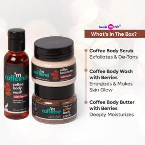 mCaffeine Body Care Gift Set for Women & Men | Bodywash Gift Box with Berries Body Wash, Body Scrub