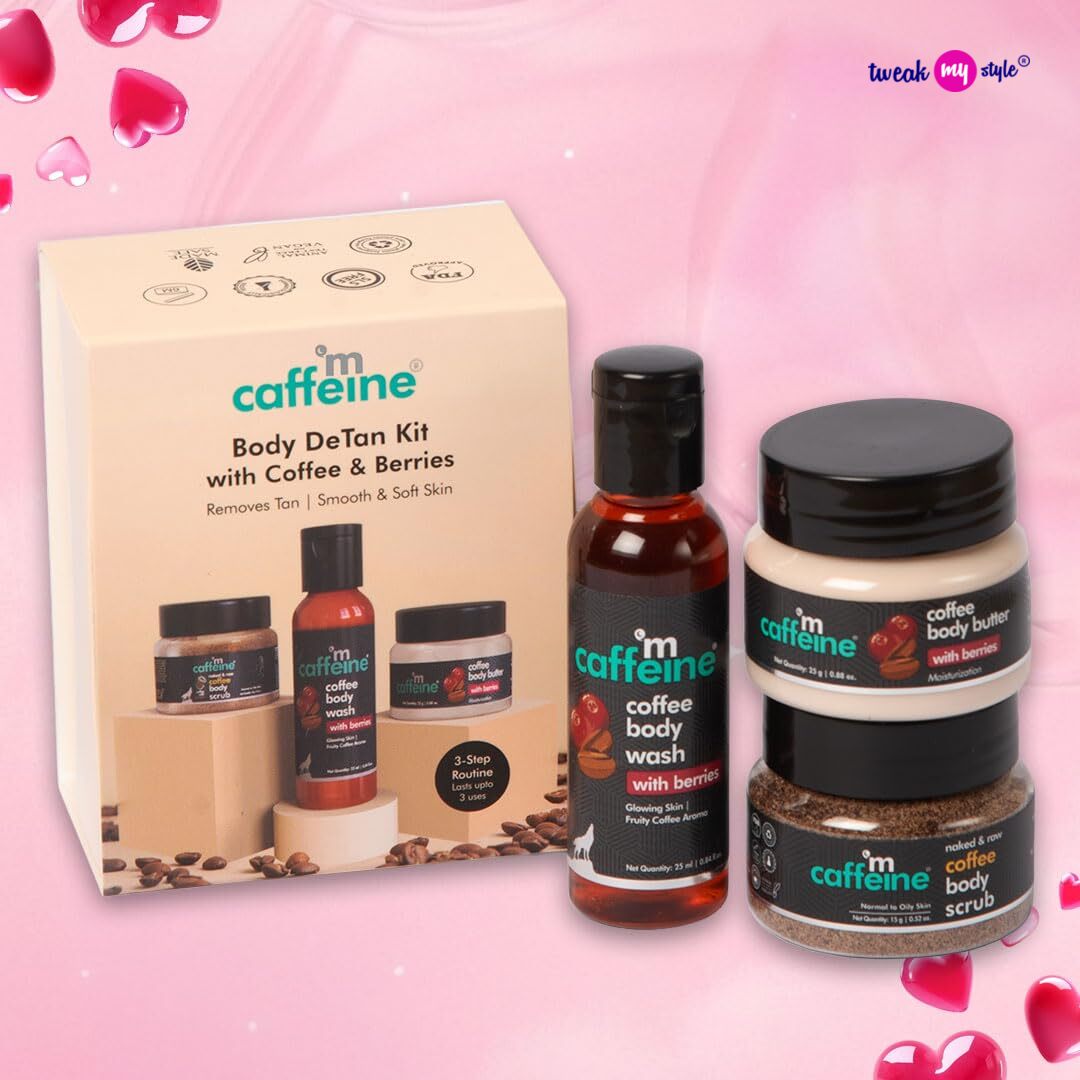 mCaffeine Body Care Gift Set for Women & Men | Bodywash Gift Box with Berries Body Wash, Body Scrub