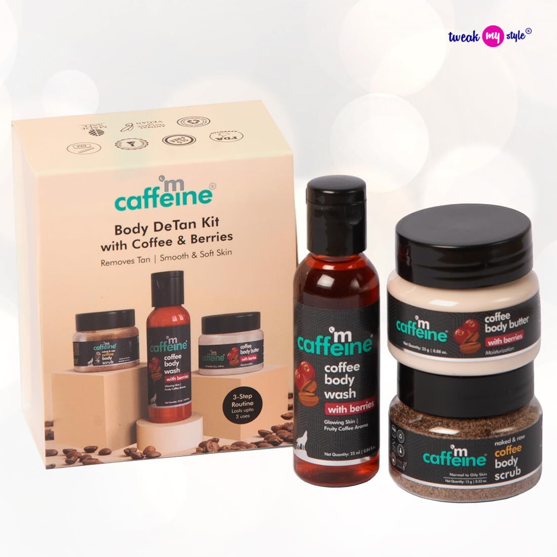 mCaffeine Body Care Gift Set for Women & Men | Bodywash Gift Box with Berries Body Wash, Body Scrub