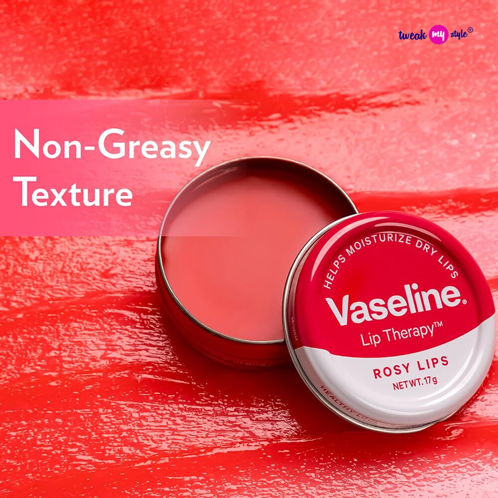 Vaseline Lip Tins Rosy Lips, 17 g | Provides Hydration, Sheer Pink Tint & Glossy Shine