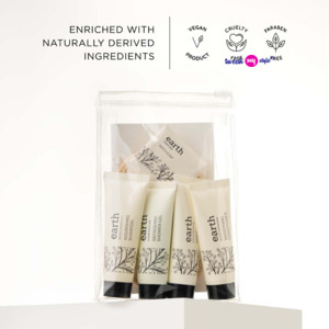 Kimirica Travel Kit Bath Set Earth Luxury Bath and Body Care Travel pouch| 6 in 1 self-care travel kit with a reusable pouch 100% Vegan