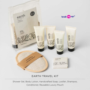 Kimirica Travel Kit Bath Set Earth Luxury Bath and Body Care Travel pouch| 6 in 1 self-care travel kit with a reusable pouch 100% Vegan