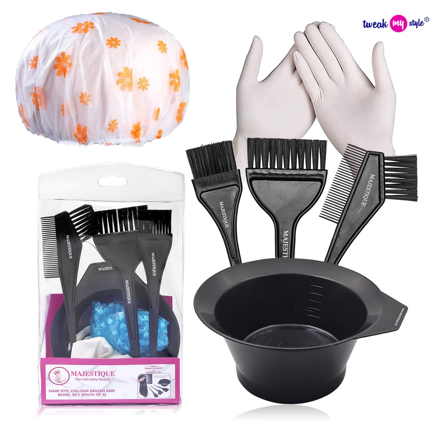 Majestique 6-Piece Hair Dye Brush Coloring Kit with Brush
