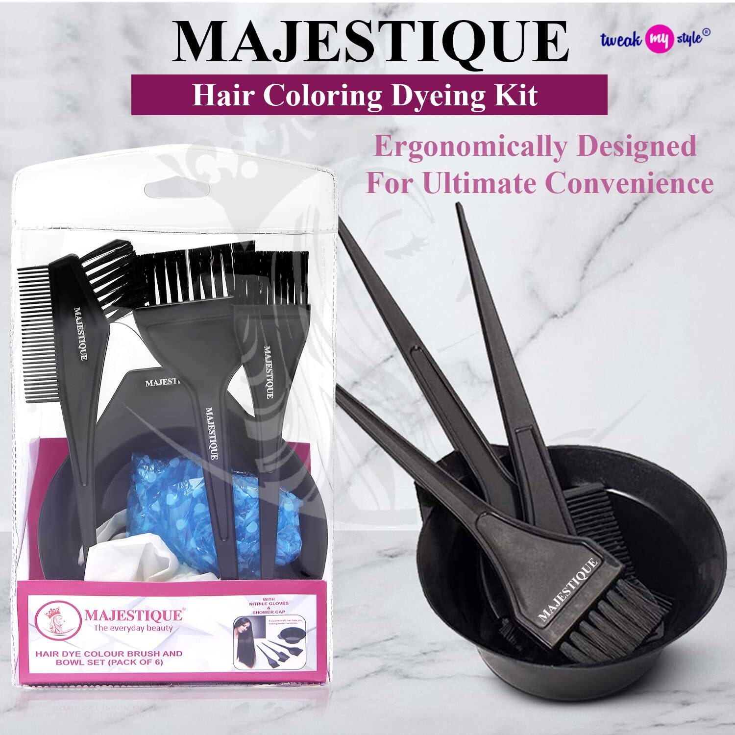 Majestique 6-Piece Hair Dye Brush Coloring Kit with Brush