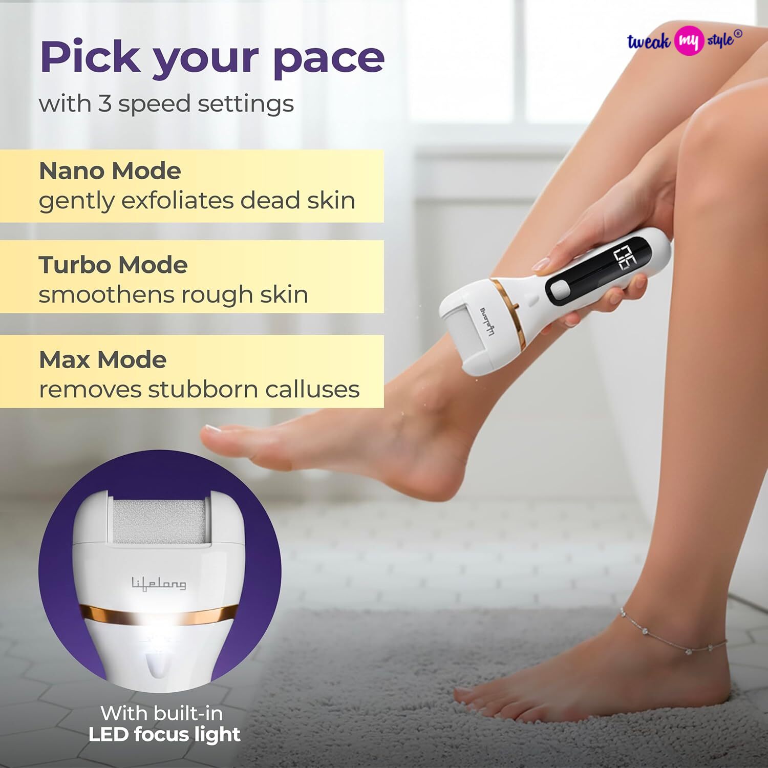 Lifelong Callus Remover for Feet Electronic with 3Heads