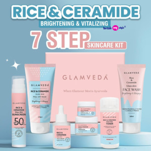 Glamveda Korean 7 Step Skincare Kit for Women | Rice & Ceramide Routine