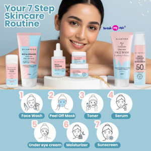 Glamveda Korean 7 Step Skincare Kit for Women | Rice & Ceramide Routine